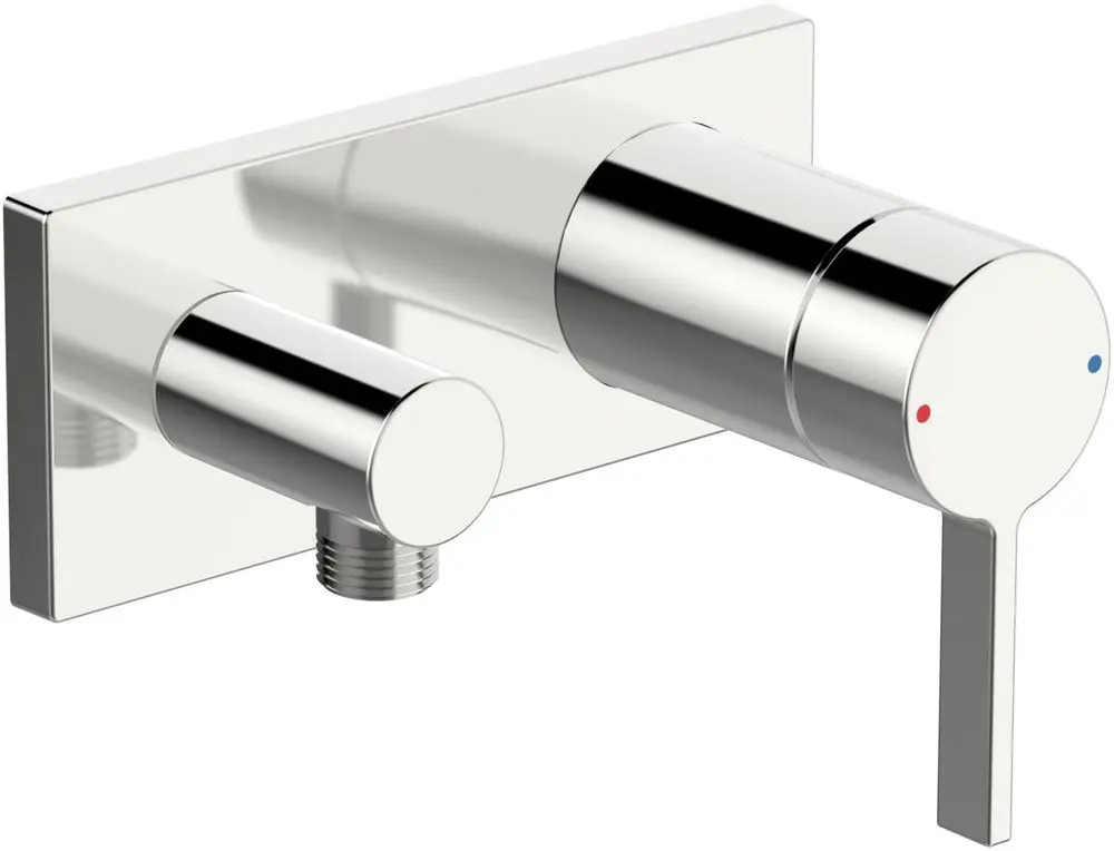Einhebelmischer mit runder Kappe und seitlichem Hebel in verchromter Ausführung, geeignet für Brausebatterie, Marke HANSA. Montageplatte in eckiger Form.